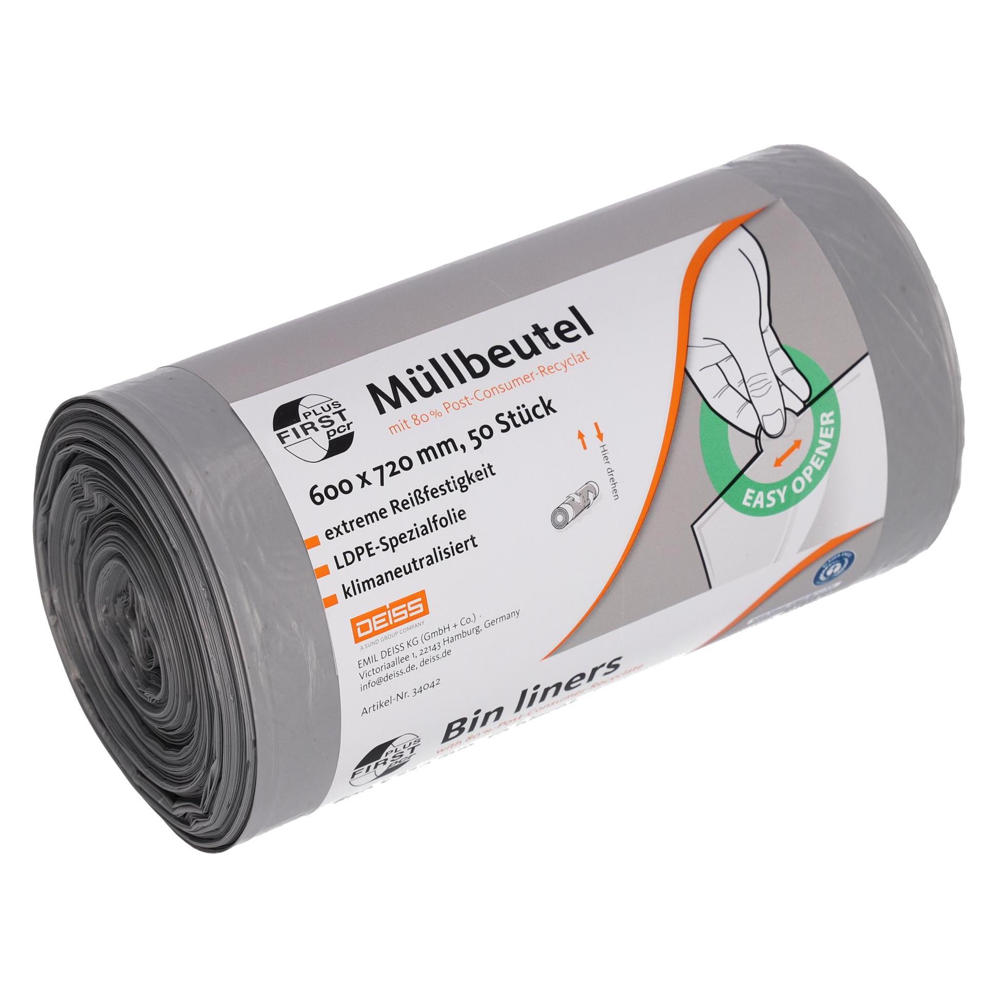 Deiss Müllbeutel PCR First Plus 60l grau (50x, 60 l) (34042)