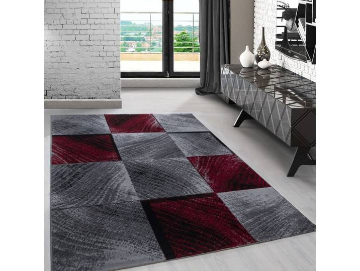 Carpetsale24 Tapis de Salon à motif à carreaux symétrique Rouge Tapis 120x170 cm - Poil Court Moelleux et Tendance