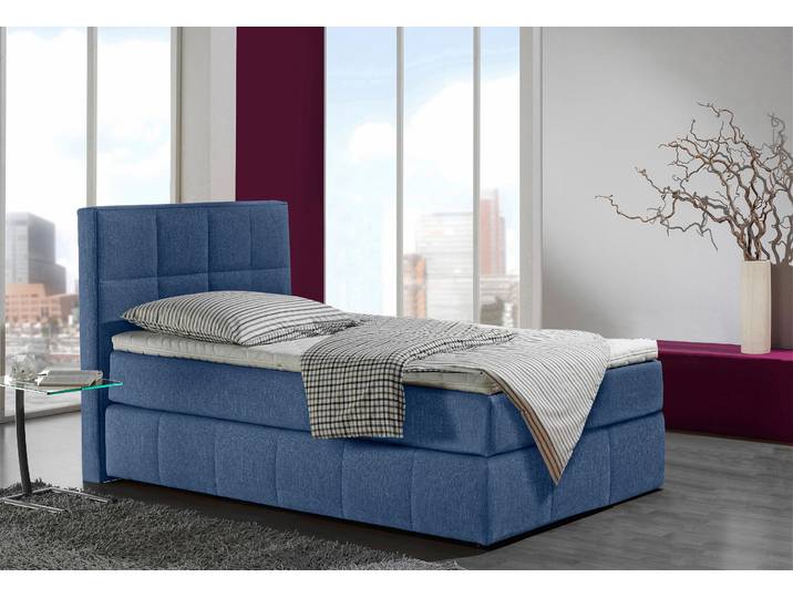 Boxspringbett, Strukturstoff-Bezug, Denimblau, 112×215 cm, Mit Steppung, Modern, Inosign