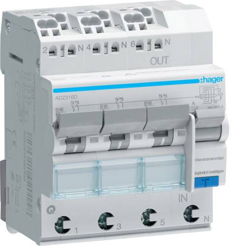 Hager ADZ316D Fehlerstrom-Schutzschalter 3phasig 3polig 16 A 0.03 A 230 V