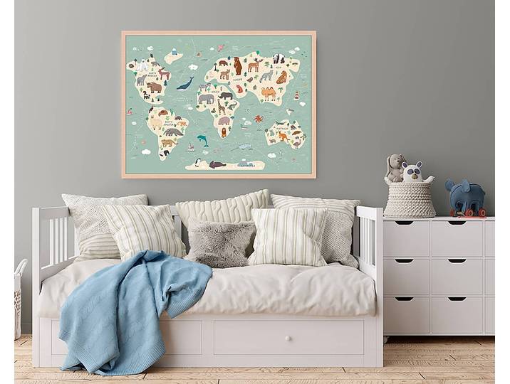 Tableau déco Animals World Map 63 x 83cm Multicolore