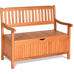 COSTWAY Holz‐Gartenbank mit Stauraum, 2‐Sitzer Parkbank mit Rück‐ & Armlehne, 360kg belastbar für Garten Terrasse Balkon Wohnzimmer