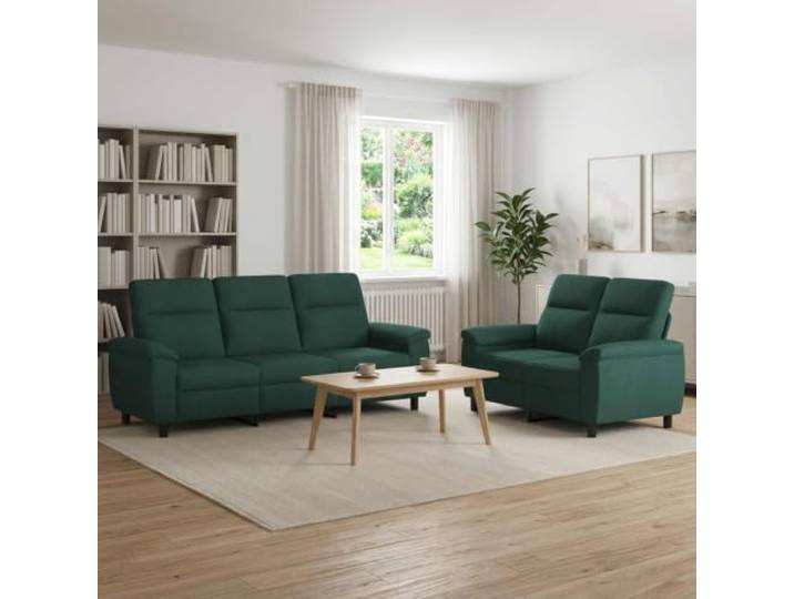 Sofa-Set 2 pcs Dunkelgrün Stoff Metallrahmen,Kissenrücken,konische Kunststoffbeine,100% Polyester,leicht abwischbar