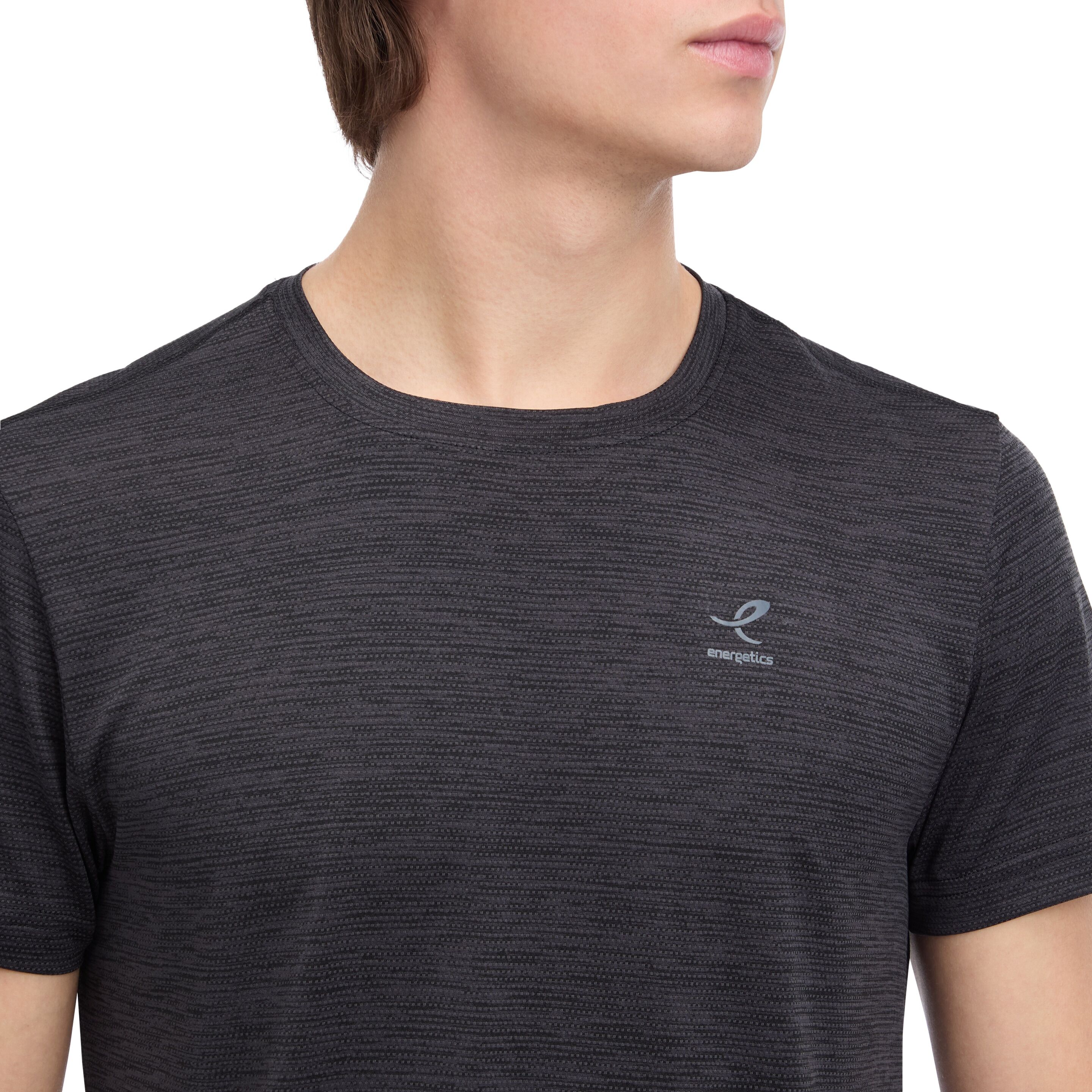 T-Shirt ENERGETICS "HE.-T-SHIRT TELLY II SHORT SLEEVE M", Herren, Gr. M, schwarz (melange, schwarz), Jersey, Obermaterial: 100% Polyester, meliert, unifarben, Basic hüftbedeckend, Rundhals, Shirts T-Shirt, Basic-Passform, Kurzarm, für sportliche Aktivität