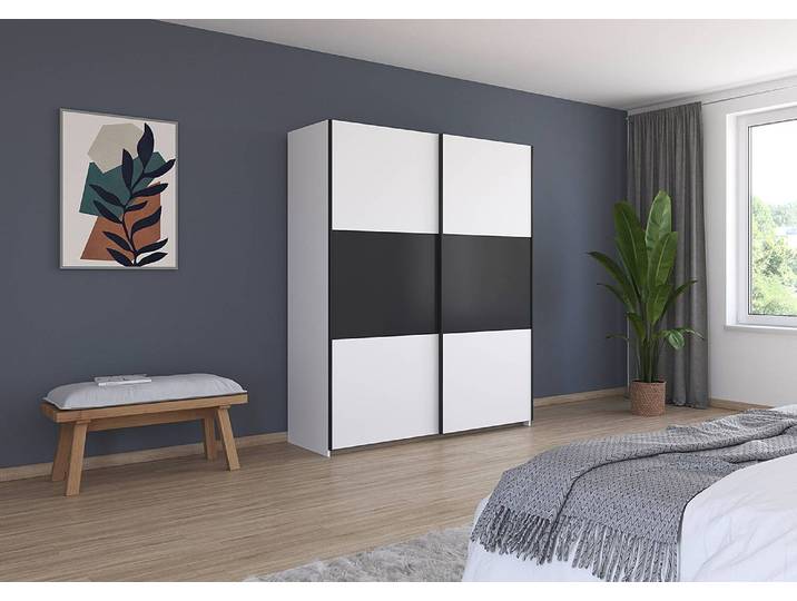 Armoire à portes coulissantes Neo 175cm Blanc/Blanc alpin/Gris métallisé