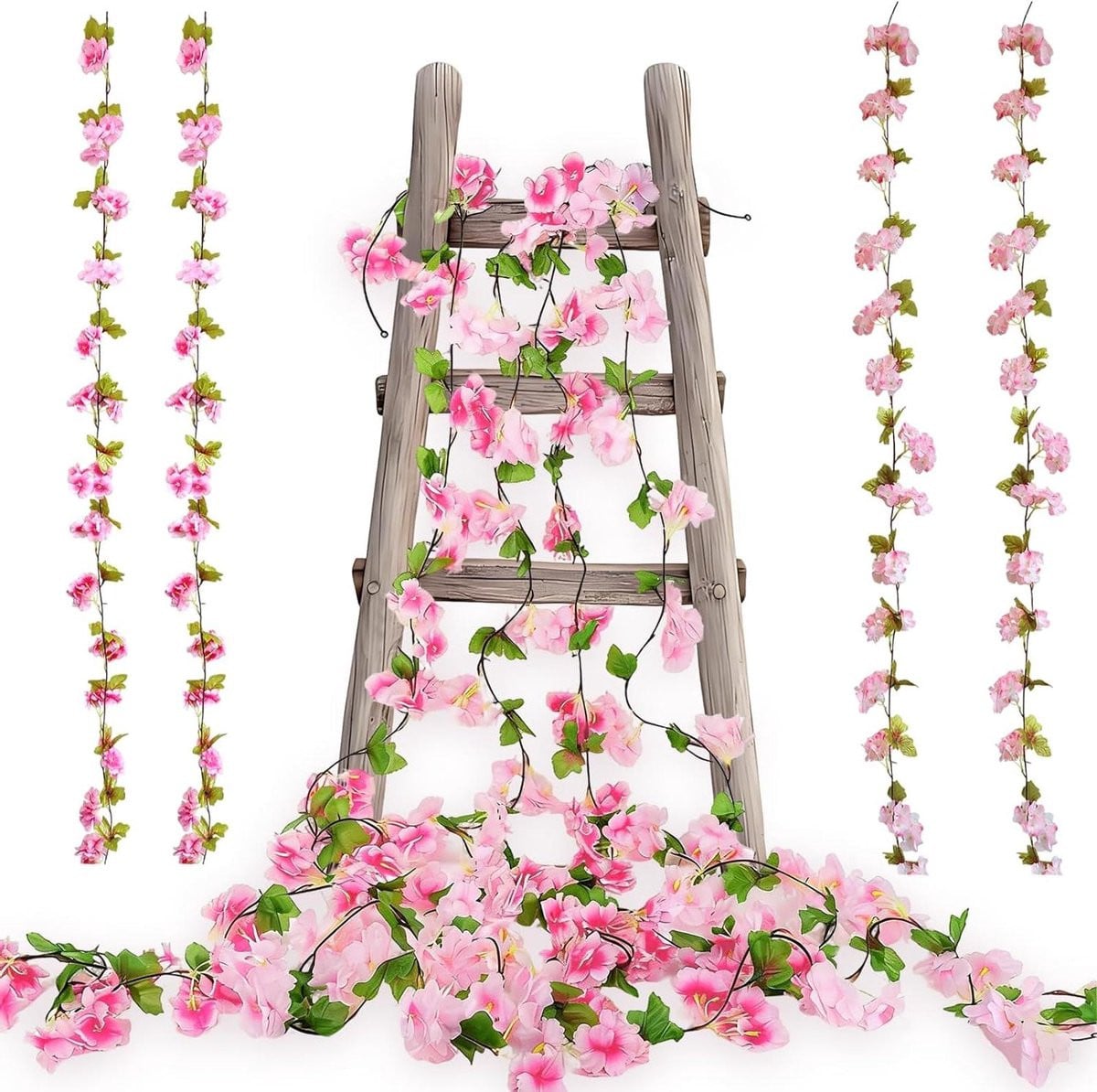 Donkerroze kunstbloemen slinger voor buiten met realistisch ontwerp - 230 cm