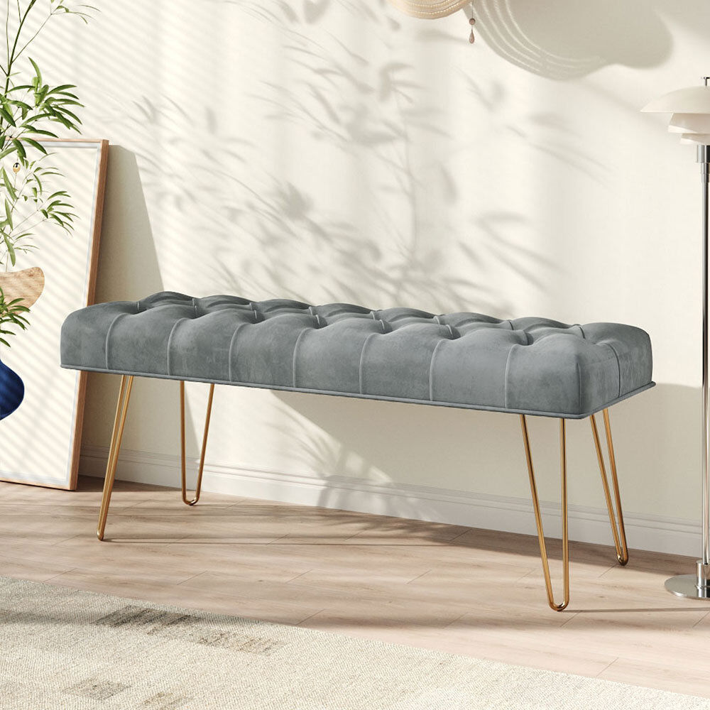Lark Manor Velvet Upholstered Bench Grey 47cm H X 116cm W X 40cm D