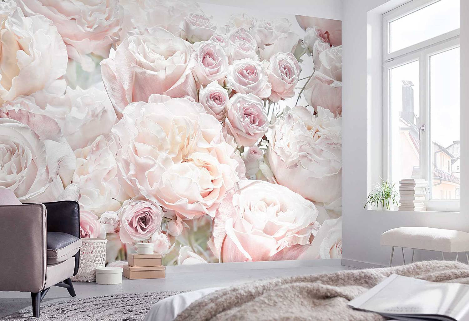 home24 Fotobehang Spring Roses Floral Multicolour/Roze Breedte: 368 cm, Hoogte: 254 cm