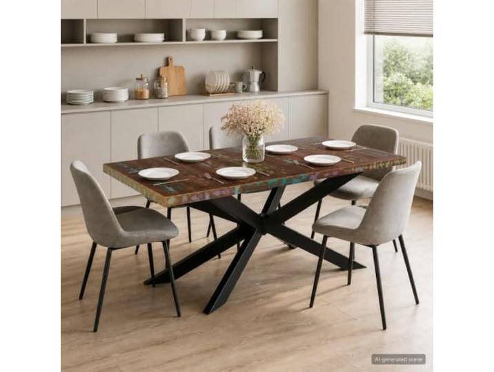 HAQWRDQSG Esstisch 180x90x76 cm Recyceltes Massivholz Küchentisch Robustes Altholz mit pulverbeschichtetem Stahlgestell als Unikat Blickfang für Esszimmer und offene Wohnküche.
