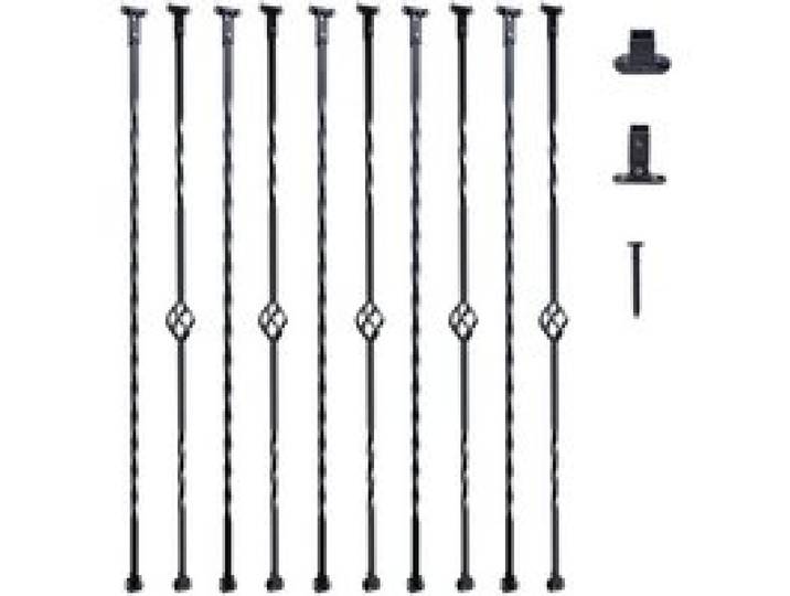 VEVOR Balustres en métal pour escalier 1122 mm barres rampe décoratives en acier galvanisé, lot de 10 barreaux de sécurité panier simple torsade avec chaussures, vis pour rampe d'escalier colimaçon