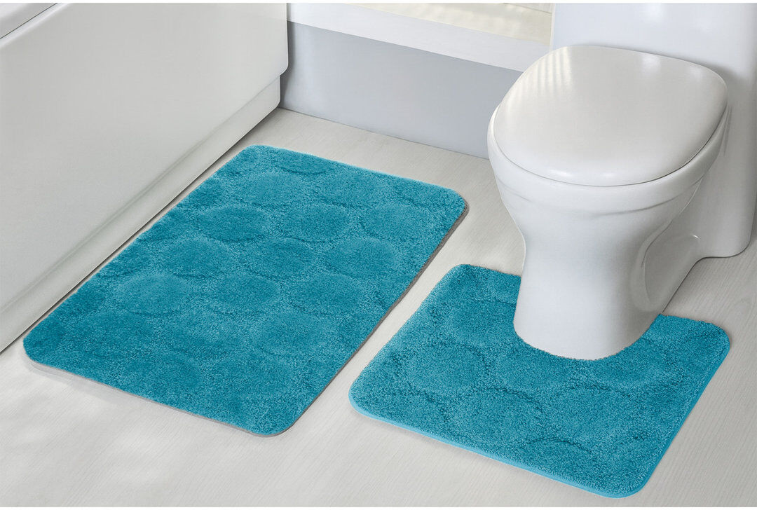 17 Stories 3D Effect Supersoft High Density Anti Slip Cobla Bath Mat Set Teal 50cm W