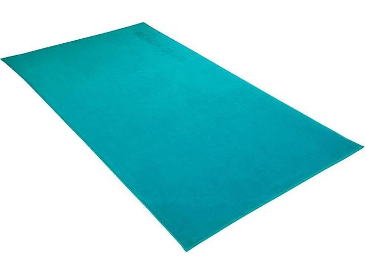 Strandtuch VOSSEN Beach Club , blau (lagoon), B:100cm L:180cm, Frotteevelours, Obermaterial: 100% Baumwolle, Handtücher, Strandtuch, Badetuch, Uni Farben, mit Schriftzug