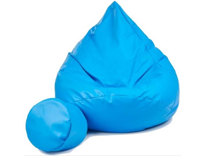 Slevobox Sitzsack mit Hocker Blau 95x95x120 cm - XXL Sitzsack Erwachsene mit Füllung - Bean Bag - Schlafzimmer und Wohnzimmer Möbel - Indoor Sitzsäcke Öko-Leder - Lounge Sessel