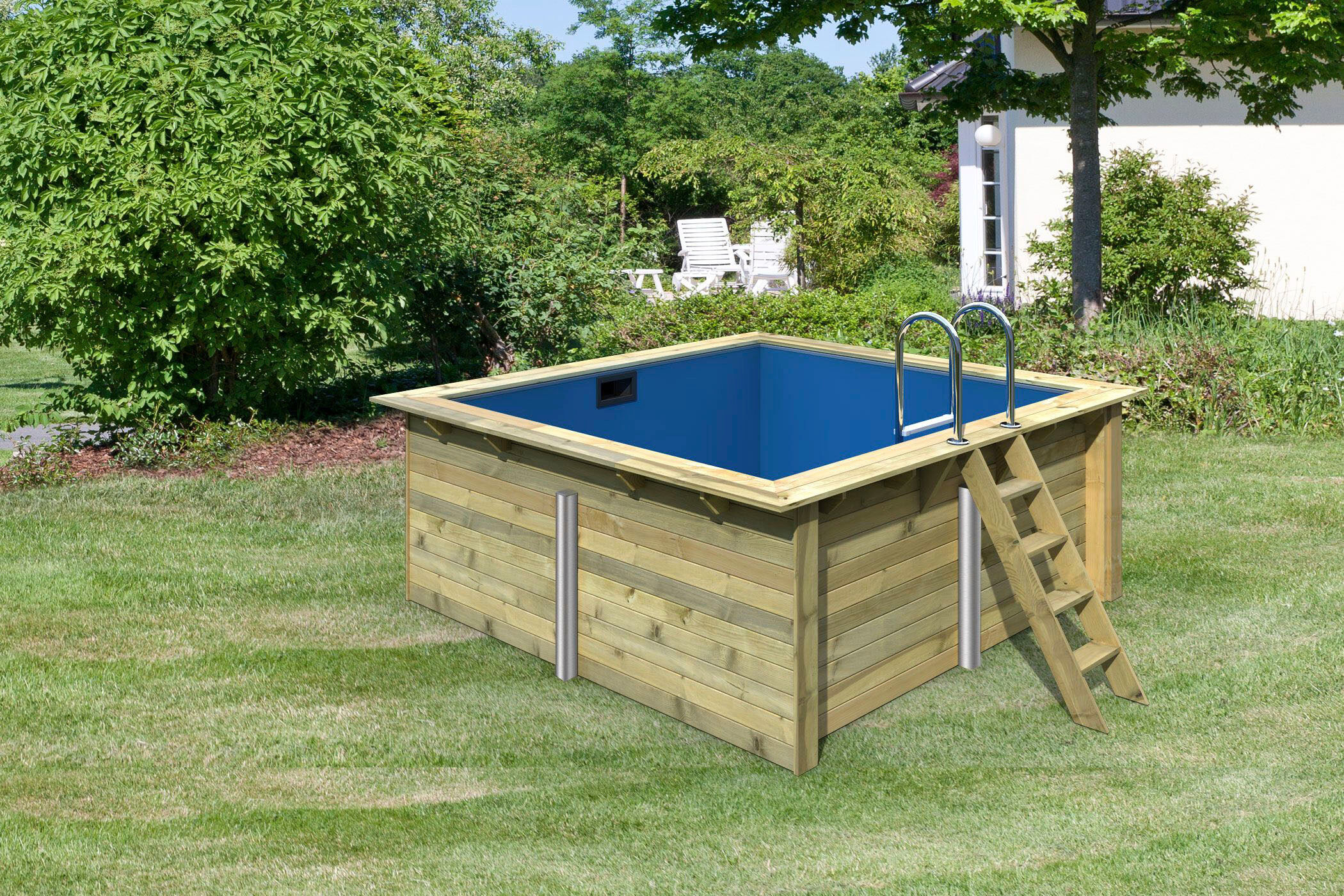 Rechteckpool KARIBU "Milano BxLxH: 320x353x124cm", braun, B:320cm H:124cm L:353cm, Schwimmbecken, 44 mm starke kesseldruckimprägnierte Holzbohlen aus Fichtenholz