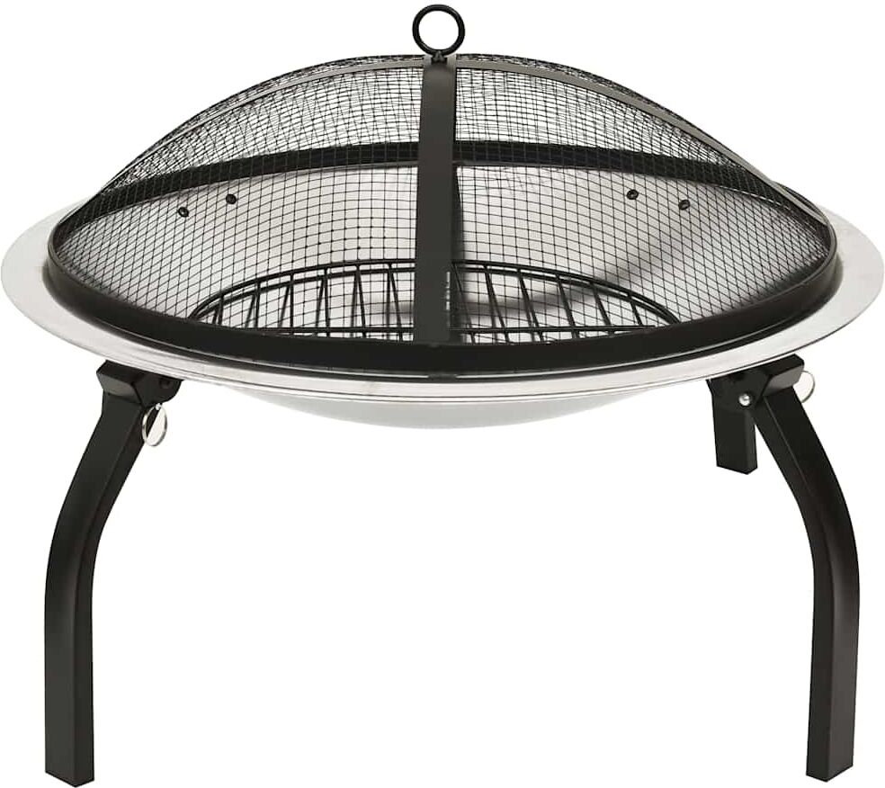 vidaXL Foyer et barbecue avec tisonnier 2 en 1 56x56x49 cm Inox