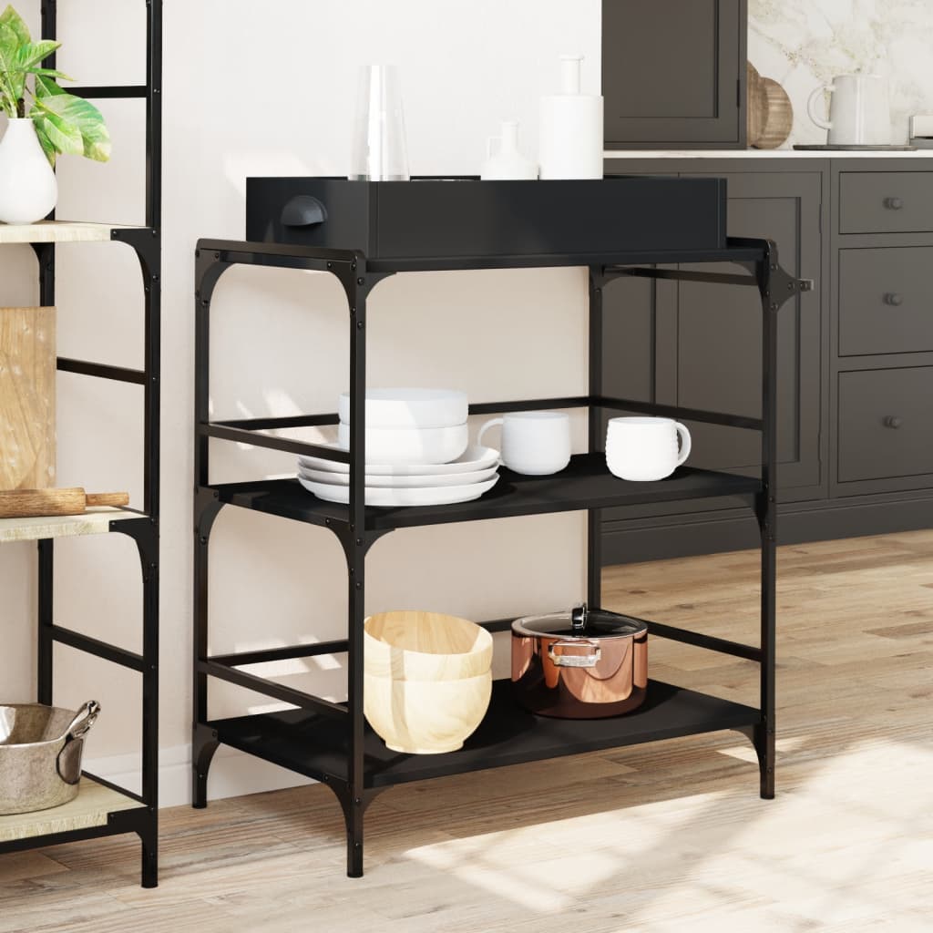 vidaXL Chariot de cuisine noir 81,5x41x92,5 cm bois d'ingénierie
