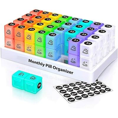 monatlicher Tablettenorganizer für morgens und abends – zweimal täglich einzunehmende Medikamente Vitaminaufbewahrung mit Etiketten und Aufklebern für eine einfache tägliche Organisation