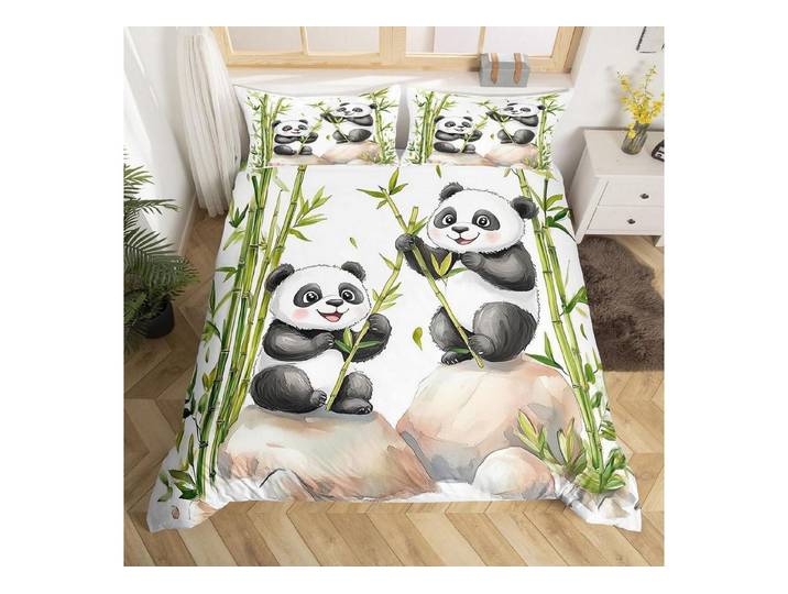 LuxusKollektion Kinderbettwäsche Bettwäsche Panda 135x200cm Microfaser 3D Druck