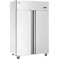 VEVOR Gewerbekühlschrank 1100 L, 2 Türen, Edelstahl-Kühlschrank mit automatischer Abtauung, 6 Ablagen, Temperaturregelung von  -2 bis + 8 °C und 4 Rädern