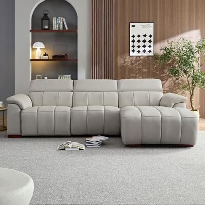 Modern Wall-Hugger Reclining Sofa with Electric Control, Genuine Leather and USB Port by GDFStudio