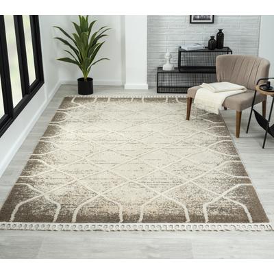 Teppich "Enya 1, LAGERRÄUMUNG", beige (hellbeige, hellgrau), B:200cm H:15mm L:290cm, Polyester, MYFLAIR MÖBEL & ACCESSOIRES, Teppiche, Teppich, Shaggy im Skandi Look, Hoch-Tief Effekt, leicht glänzend