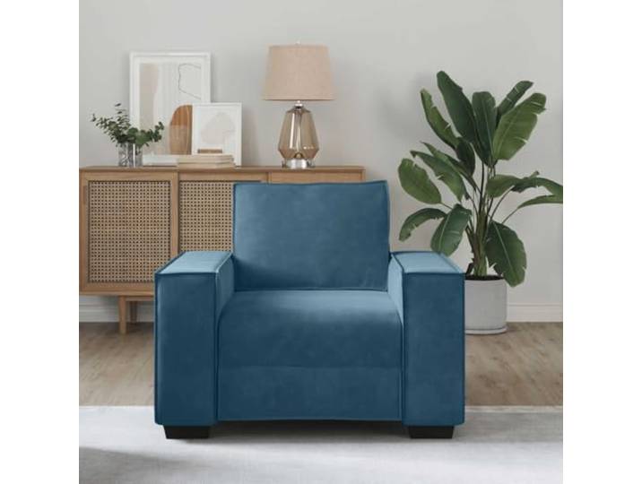 KTHLBRH Sessel aus blauem Samt 100 x 78 x 84 cm Gestell aus Holz, Metall, breite Armlehnen, Schaumstoff, für Wohnzimmer Büro