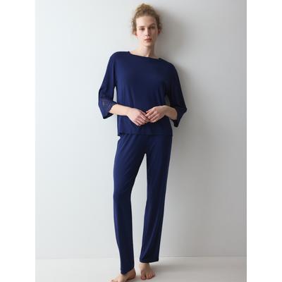 Schlafanzug TRIUMPH "Amourette PK LSL", Damen, Gr. 46, blau (admiral), Single Jersey, Obermaterial: 94% Modal, 6% Elasthan, Homewear-Sets Schlafanzug, seidig - weich mit Stretch