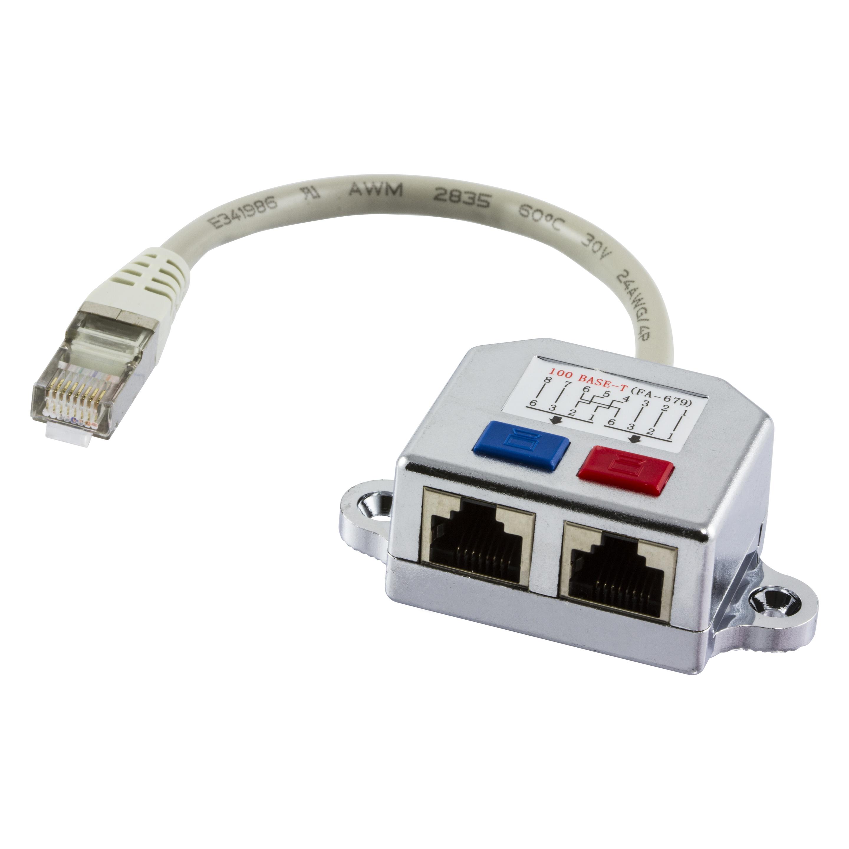 Deltaco 679-F - RJ45 - 2x RJ45 - 0,15 m - Schwarz - Metallisch - Weiss (FTP, 0.15 m) (679-F)