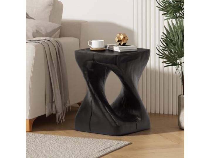 Twwhshf-ou Twist-Beistelltisch mit Holzstruktur und Magnesiumoxid-Akzent for die Terrasse(Natural)