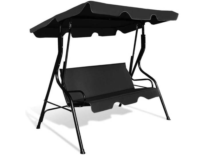 GOPLUS Balancelle de Jardin 3 Places 170x110x153CM avec Auvent Réglable Swing de Jardin Tissu en Polyester/Cadre en Acier Noir