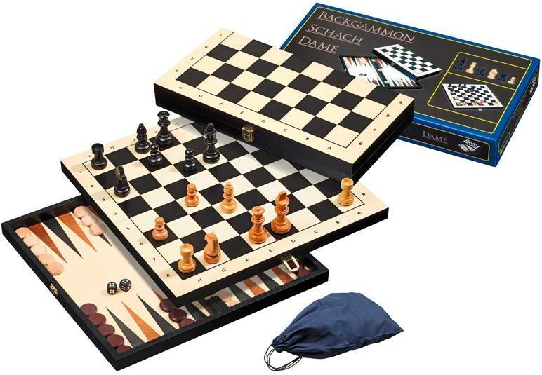 Philos 3-in-1 schaak-, backgammon- en damspel set met 44 mm speelveld
