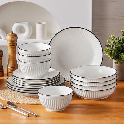 MALACASA LEILA 16-Piece Embossed Rib Pattern Porcelain Dinnerware Set