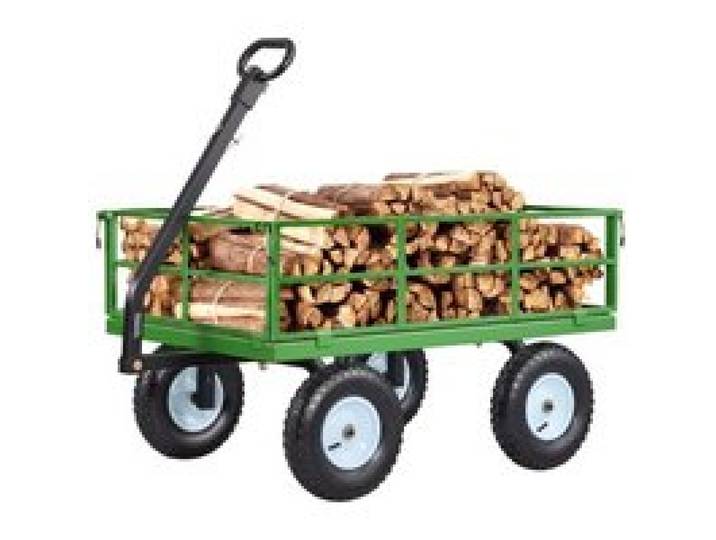VEVOR Chariot de Jardin Acier 544 kg Chariot Transport Robuste Noir et Vert, pour Fermes, Entrepôts, 2 en 1 Remorque ou Tractable Métal, avec 4 Pneus Tout-terrain 33 cm, Côtés Amovibles, Poignée 180°