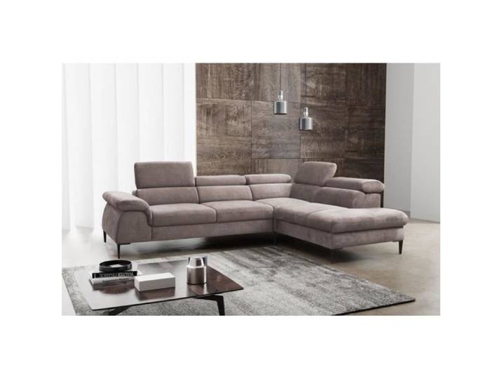Grand canapé d'angle droit convertible en velours taupe SEPINA