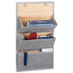 Relaxdays 4 x Wandorganizer Bambus 3 Fächer Grau,Hellbraun