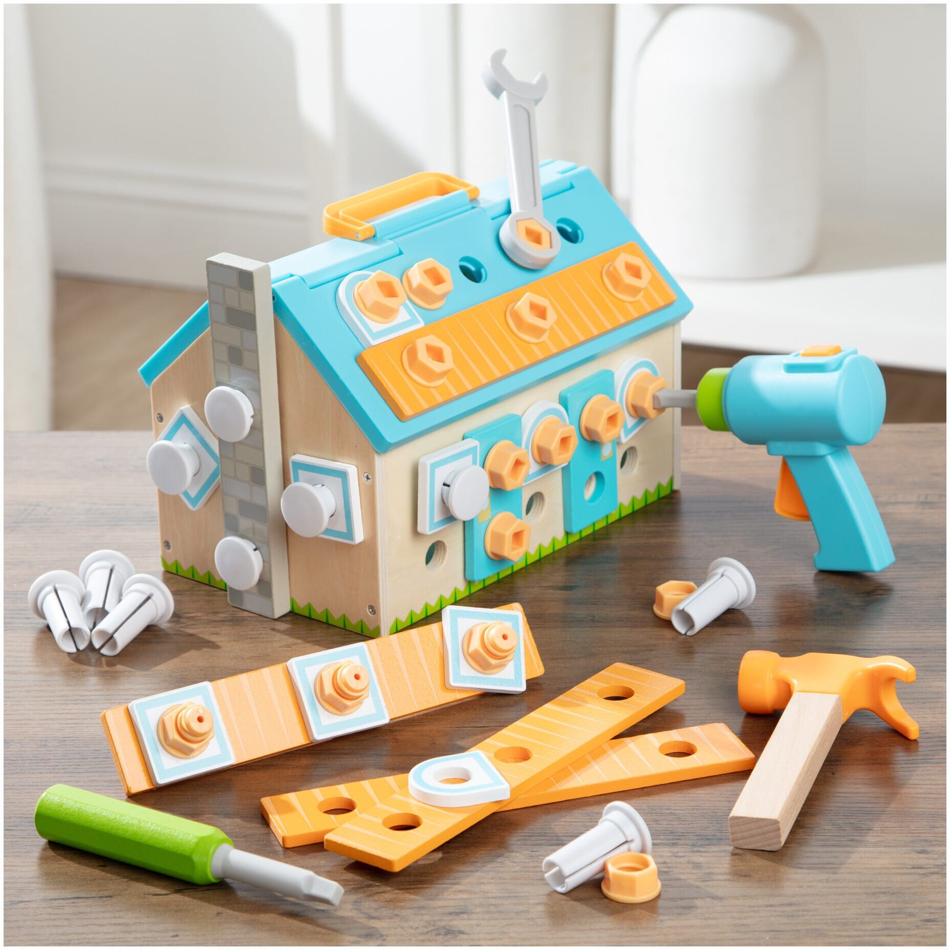 Melissa & Doug Cheery Lane House Play Set - 13-Piece Wooden Dollhouse for Kids - Includes Posable Figures and Furniture