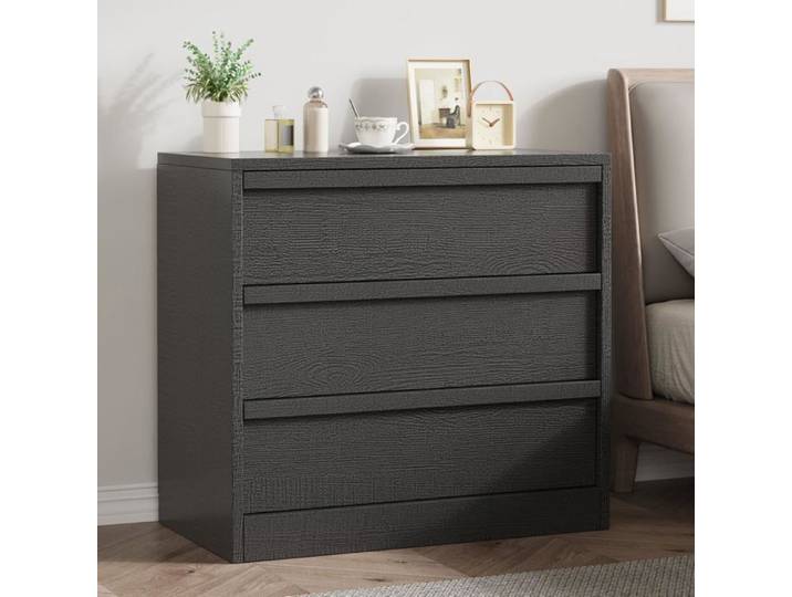 Commode trois tiroirs - LUNSY - 40 4x74 9x77 5 cm - Noir - Design moderne - Structure robuste