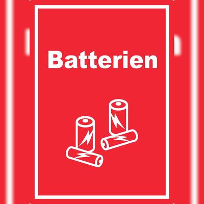 HB-Druck Batterien Mülltrennung Aufkleber Text Symbol AA AAA A6 (105x148mm)