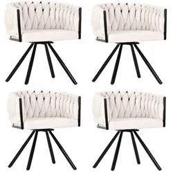 Merax Samt-Esszimmerstuhl, 4er set, Schlafzimmer-Drehstuhl, Freizeit-Drehstuhl mit vier Stützbeinen aus Metall, beige