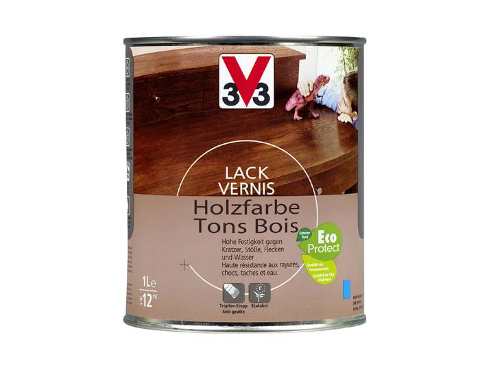 V33 Lack Holzfarbe Eiche Glanz Dunkel 1 l