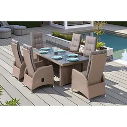 OUTFLEXX Elba Garten-Essgruppe, champagner-meliert/savanna, 200 x 95 cm, Polyrattan/Alu