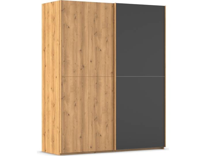 Schwebetürenschrank, 181x223 cm, Holz teilmassiv, Schwarz, Glas Türen, Modern, Rauch
