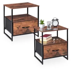 Relaxdays Nachttisch Industrial 2er Set Dunkelbraun,Schwarz