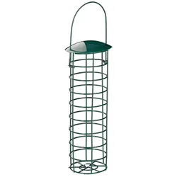 Relaxdays Meisenknödelhalter zum Aufhängen, Futterspender für Wildvögel, Futtersäule mit Dach, Eisen, 31 cm, dunkelgrün