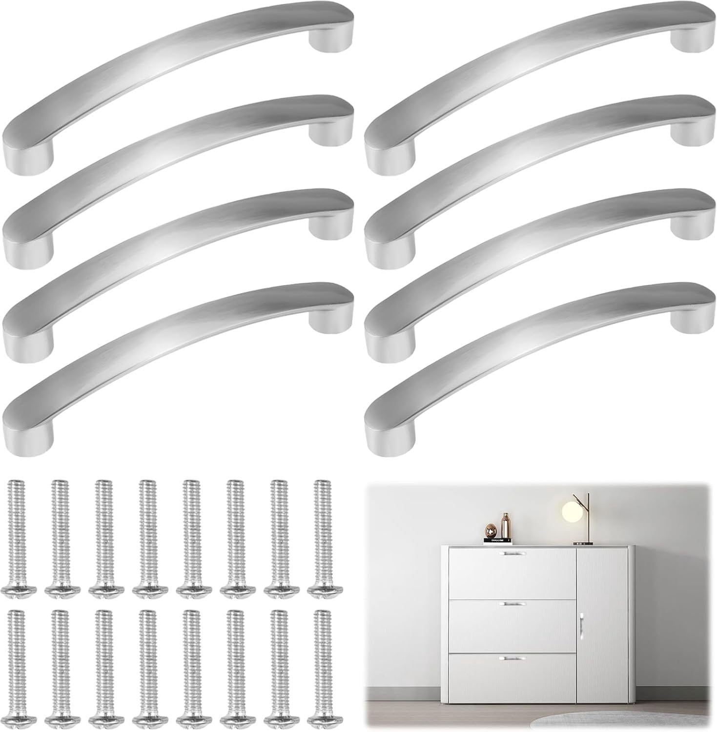 Set van 8 zilveren kastgrepen van geborsteld aluminium voor keukenkasten