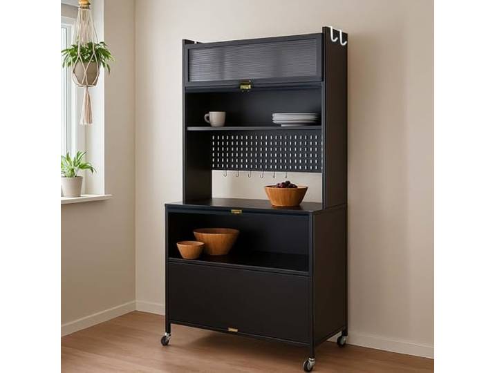 Mendler Küchenschrank HWC-O53, rollbar, Metall, 175x80x42cm - schwarz Küchenregal, Schrank, Arbeitsplatte, Schrankfächer
