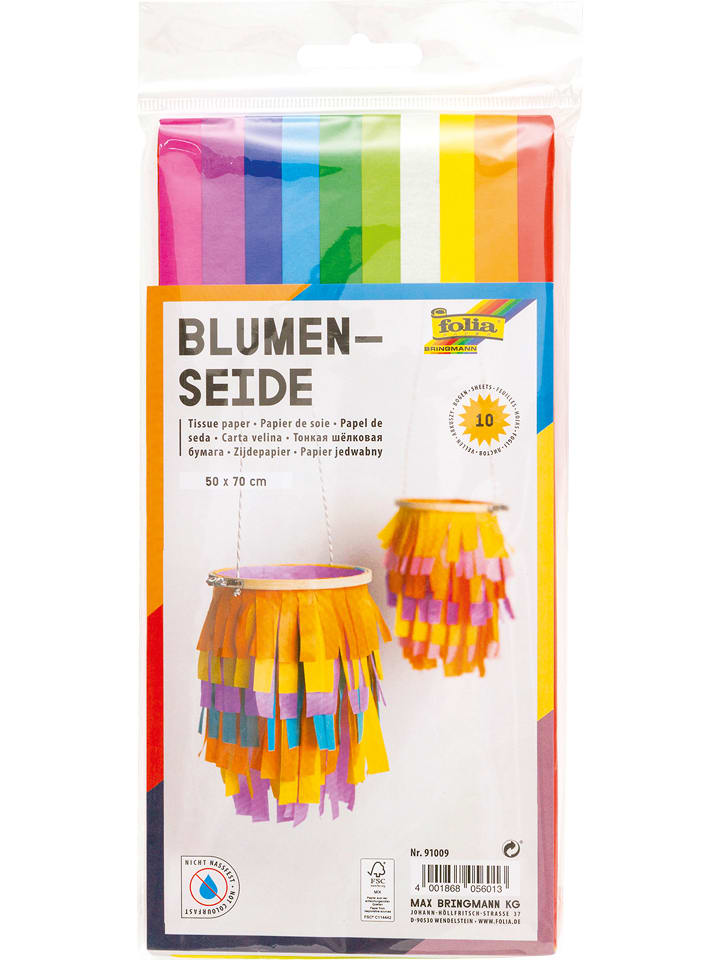 folia PAPER Seidenpapier "Blumen" in Bunt - 10 Bogen - (L)70 x (B)50 cm - onesize
