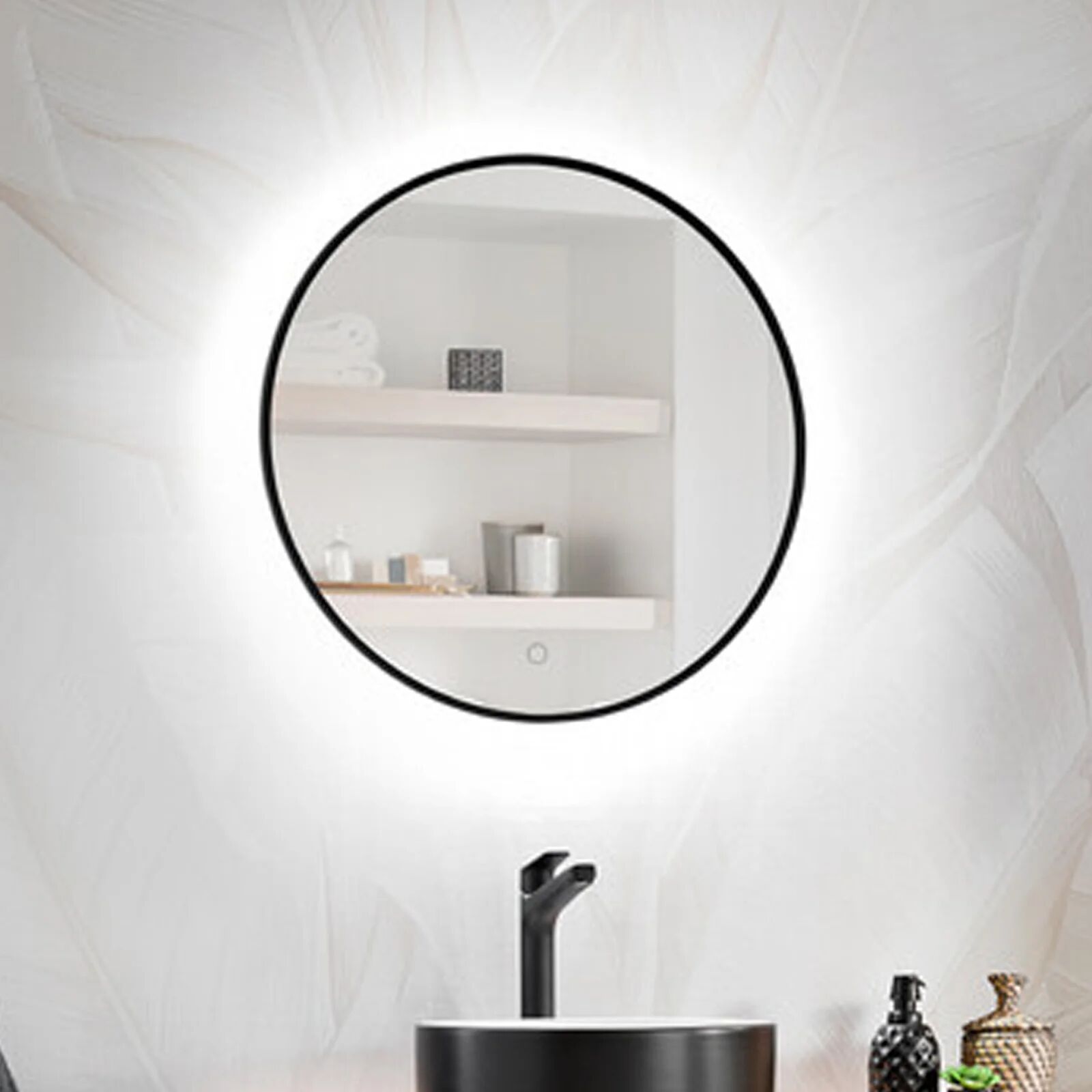 garneroarredamenti Specchio da parete retroilluminato 60x60cm nero Shinny