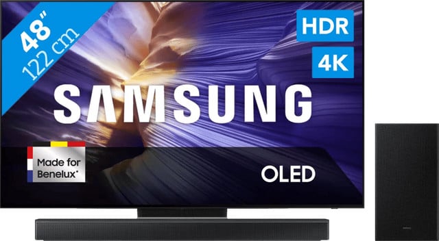 Samsung 48 inch OLED S90F (2025) met Samsung HW-B66CF Soundbar Zwart