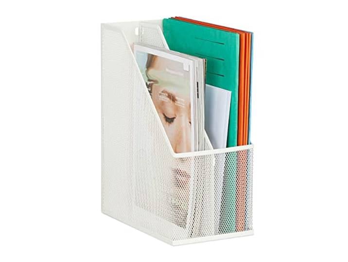 Relaxdays Range-revues en métal 2 Compartiments A4\, HxLxP : 31\,5x14\,5x25 cm\, Porte-Magazines Stable Design Maille\, Blanc